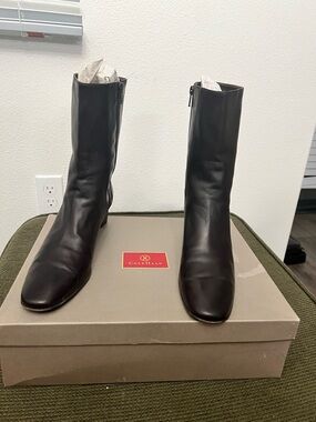 Cole Haan Chocolate Brown Leather Zip Boots